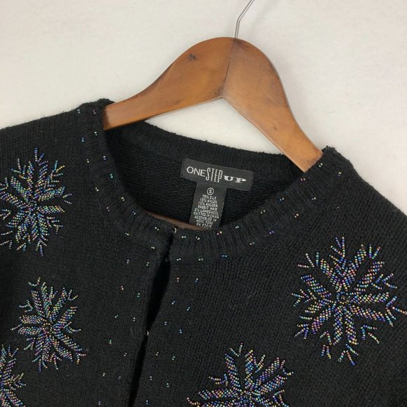 One Step Up Women's Size Small Black Silk Angora Wool Blend Cardigan Sweater - Picture 2 of 10